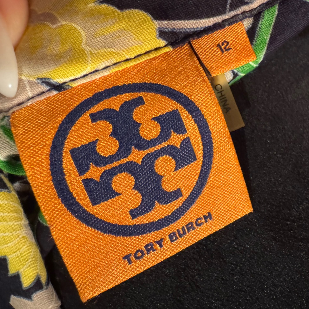 Tory Burch Navy Tunic with Green and White Sunburst Print - Picture 6 of 10
